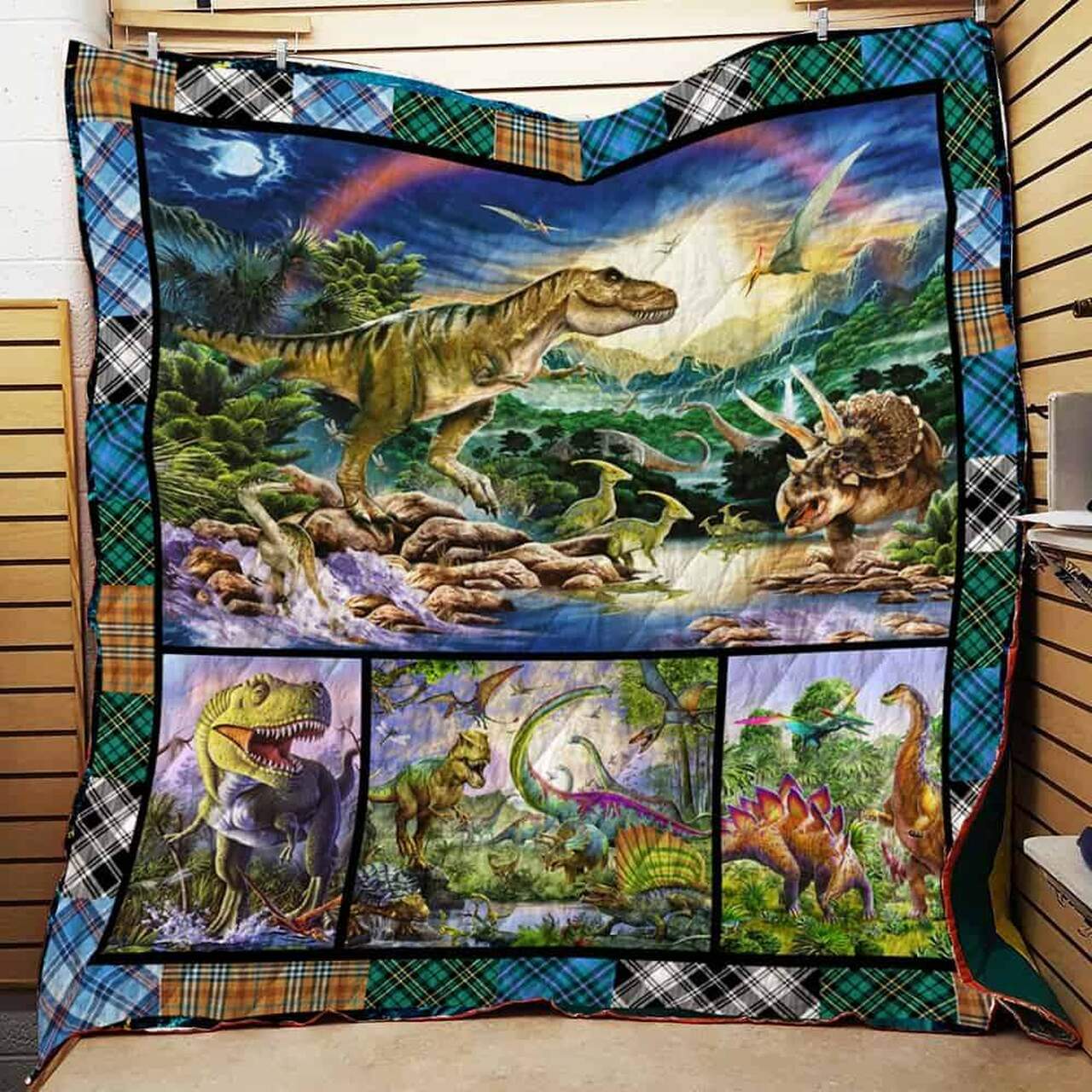 Customized Dinosaurs Quilt Blanket, Great for Bedroom Decor and Family Gifts