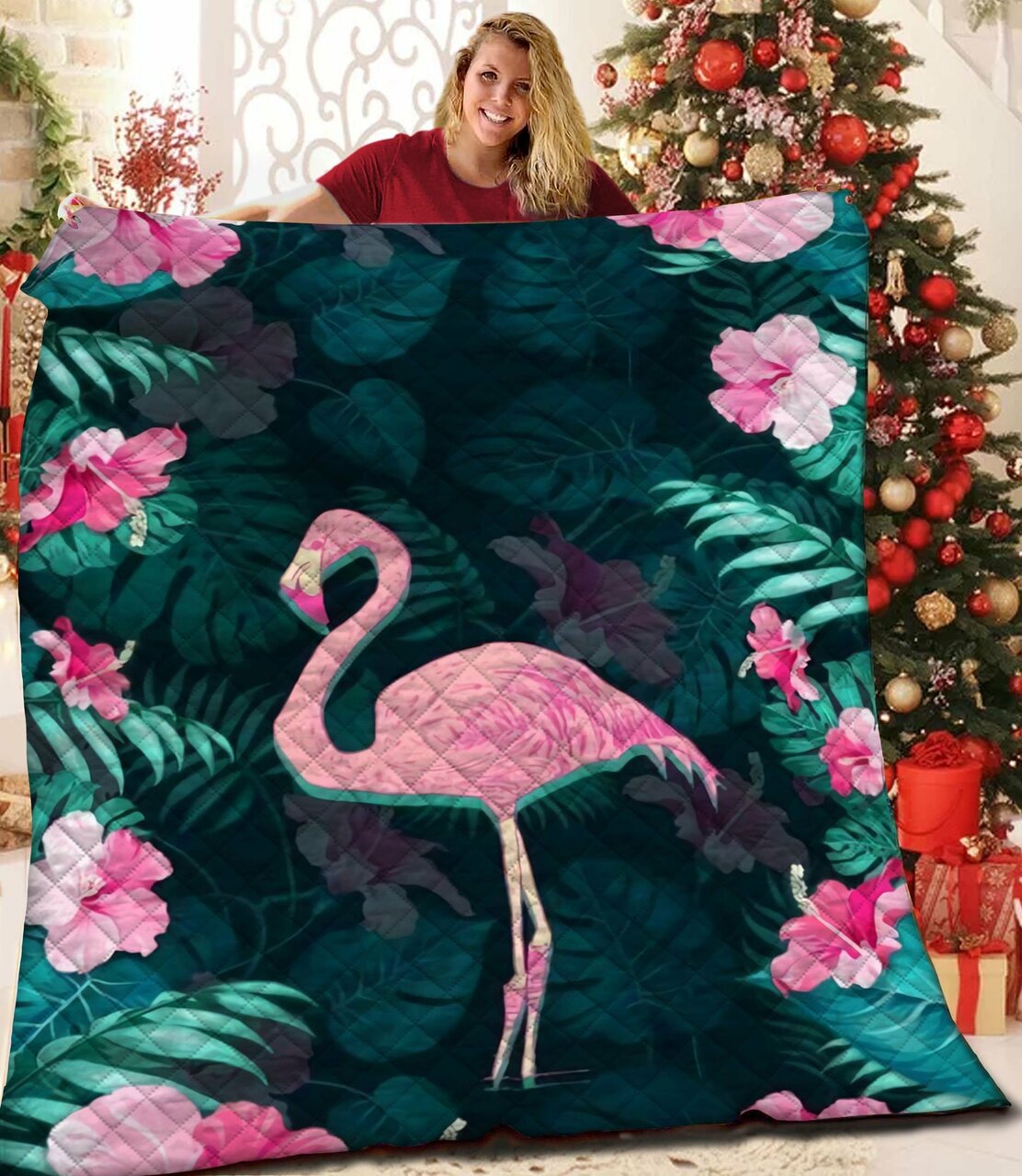 Customized Flamingo Quilt Bedding Set for Bedroom Decor and Gifts for Family, Perfect for Home Decoration and Picnic
