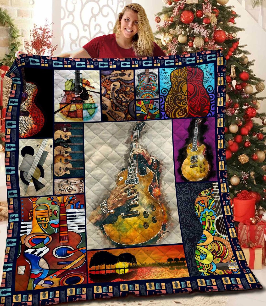 Guitar Colorway Quilted Blanket NCU0DDK2099