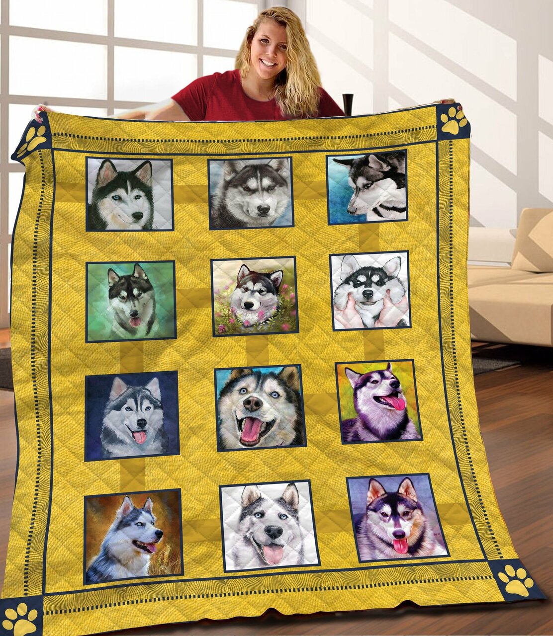 Customized Husky Quilt Bedding Set for Bedroom and Home Decoration, Ideal Gifts for Family