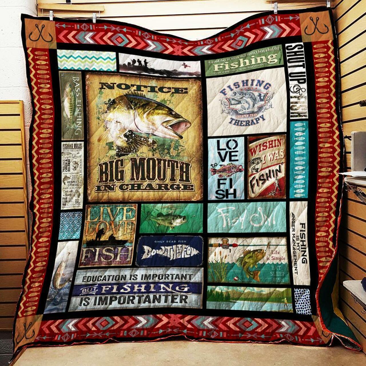 Customized I Love Fishing Quilt Bedding Set Blanket for Picnic Hobby and Family Gifts