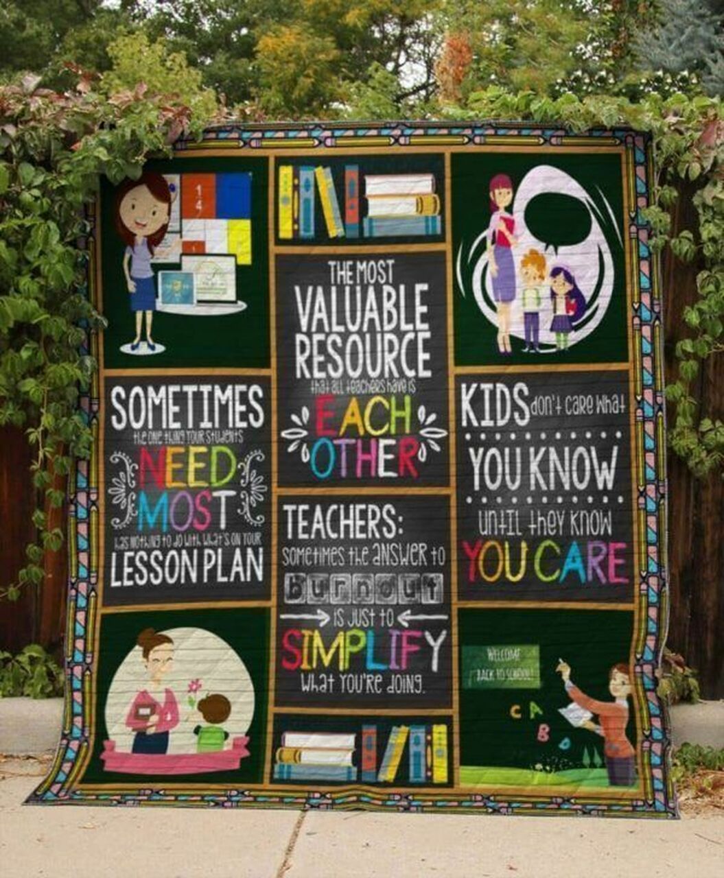 Customized School Teacher Quilt Bedding Set for Bedroom Decor and Family Gifts