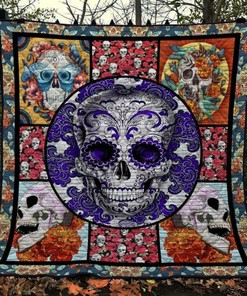 Customized Skull Quilt Bed Set Blanket, Perfect for Bedroom Decor and Family Gifts