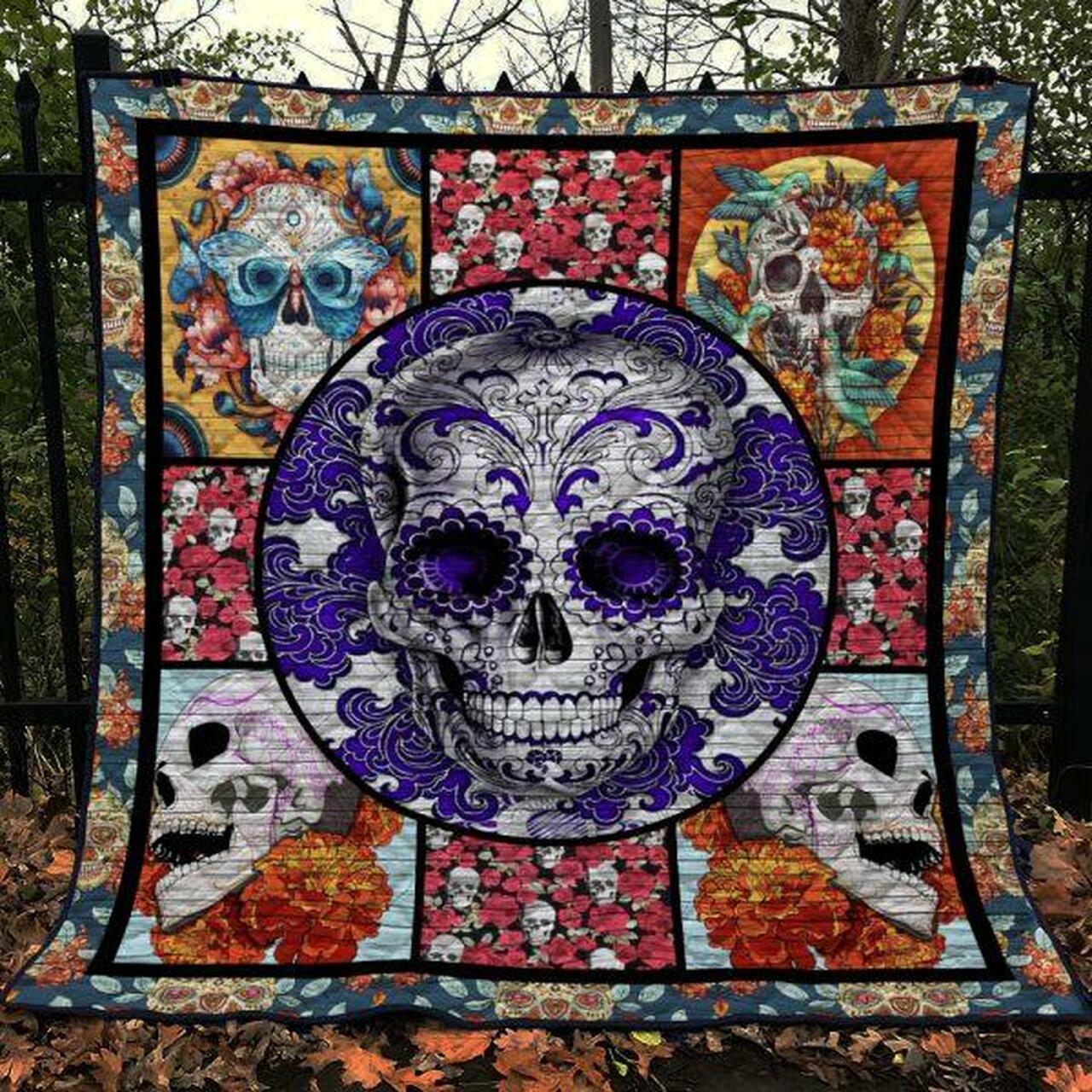 Customized Skull Quilt Bed Set Blanket, Perfect for Bedroom Decor and Family Gifts
