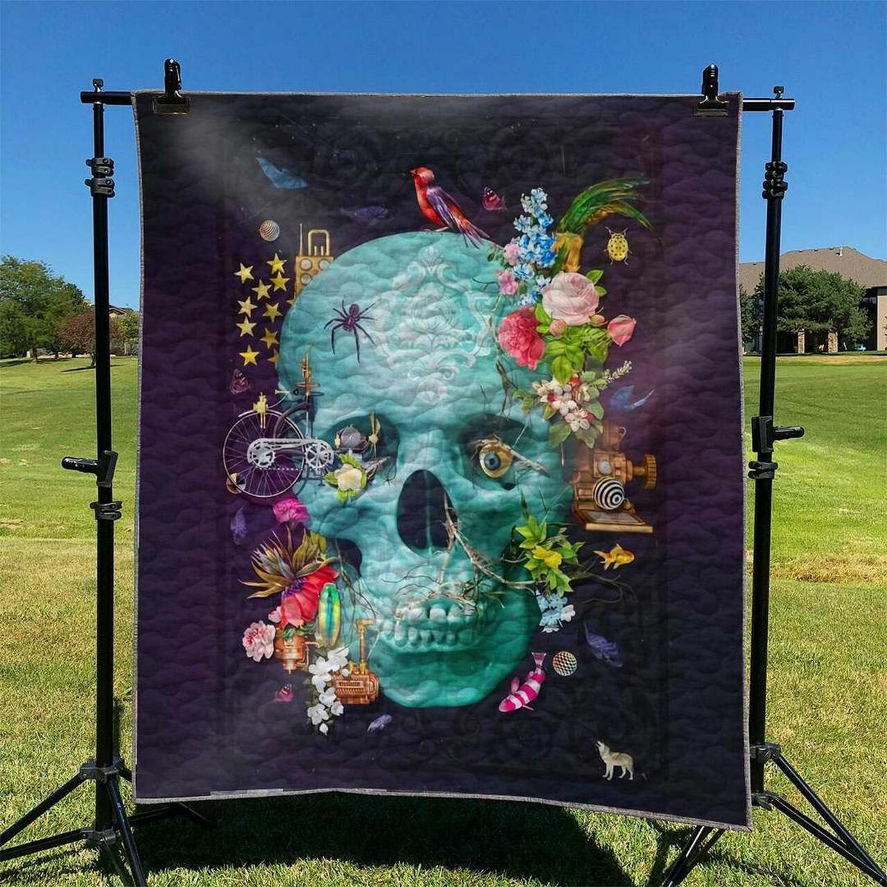 Customized Skull Quilt Bedding Set Blanket for Home Decoration & Picnic, Gifts for Family