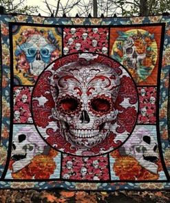 Customized Skull Quilt Blanket Bedding Set, Great for Bedroom Decor and Family Gifts