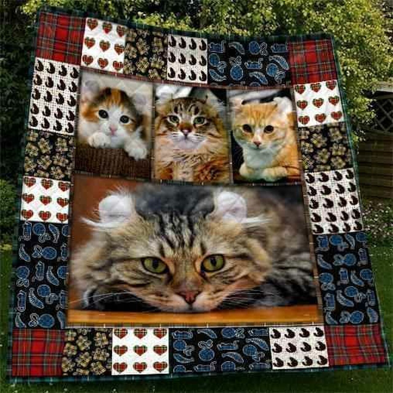 Cute American Curl Cat Pet Lover Blanket Quilt Bedding Set Bedroom Decor, Gifts for Family