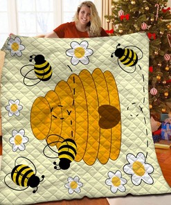 Cute Bee Quilt Bedding Set Bedroom Decor, Gifts for Family