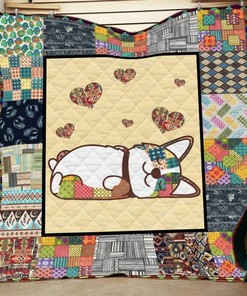 Cute Corgi Heart Corgi Quilt Bedding Set Blanket - Suitable for Picnics and Bedroom Decor