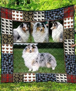 Cute Rough Collie Pets Dog On The Green Grass Quilt Bedding Set Blanket
