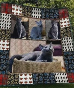 Cute Russian Blue Cat Quilt Bedding Set Blanket