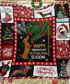 Dachshund Christmas Quilt Blanket Bedding Set Personalized with Name, Great for Bedroom Decor and Family Gifts