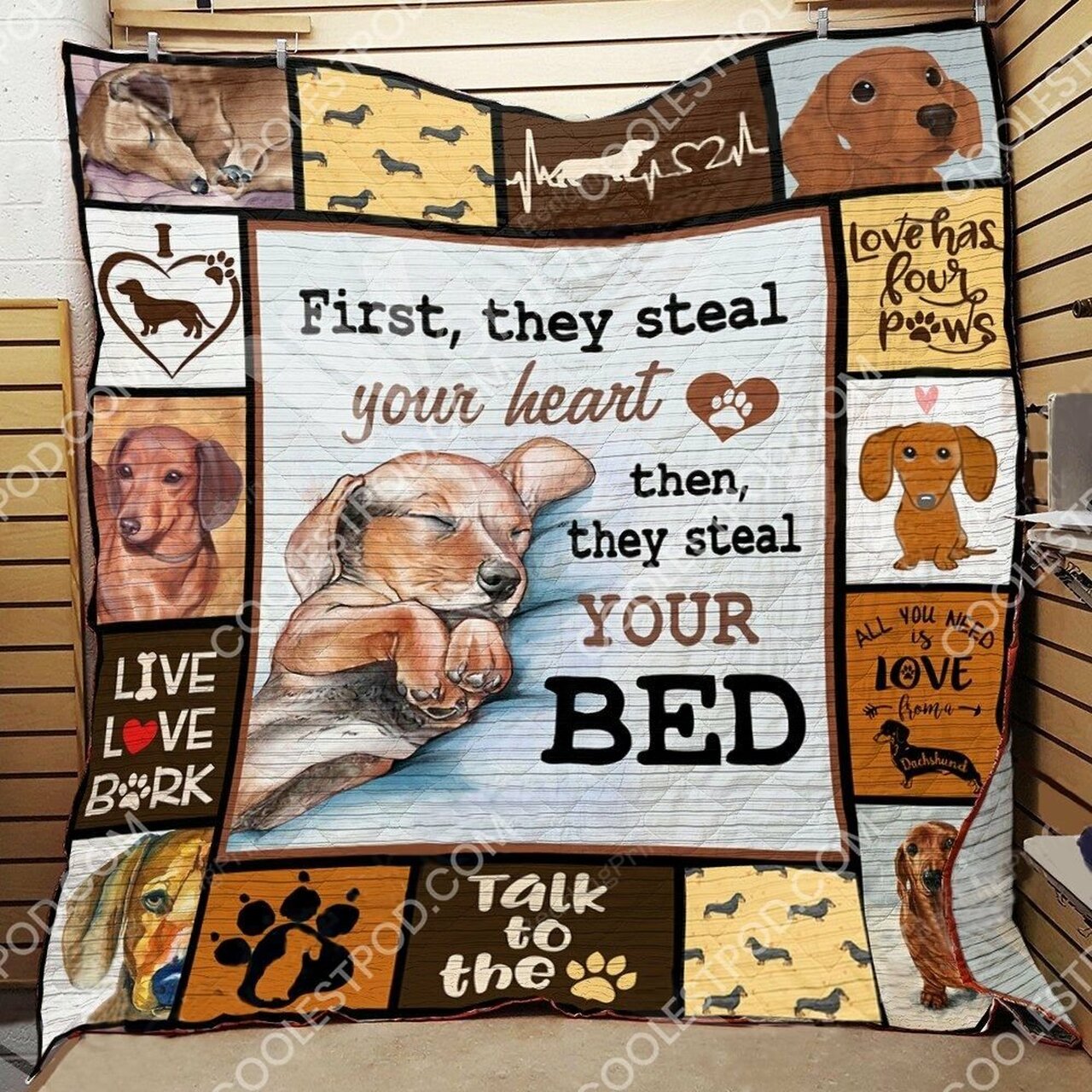 Dachshund First They Steal Your Heart Then They Steal Your Bed Quilt Bedding Set Blanket