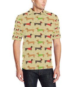 Dachshund Pattern Print Design 06 Men Polo Shirt