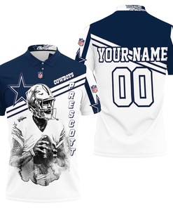 Dak Prescott 4 Dallas Cowboys Black & White 3D Personalized Polo Shirt