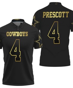 Dallas Cowboys 4 Dak Prescott Black Golden Edition Jersey Inspired Polo Shirt