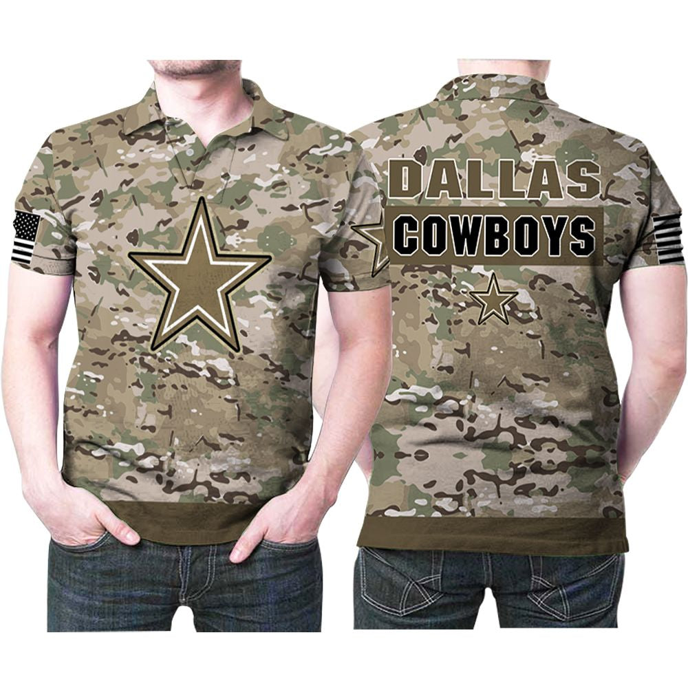 Dallas Cowboys Camouflage Pattern American Us Flag 3D Printed Gift For Dallas Cowboys Fan Polo Shirt