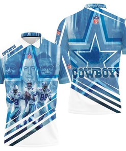 Dallas Cowboys Triplets Emmitt Smith 22 Troy Aikman 8 Michael Irvin 88 3D Polo Shirt