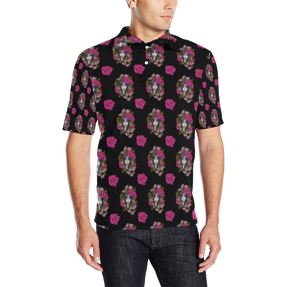 Day Of The Dead Makeup Girl Men Polo Shirt