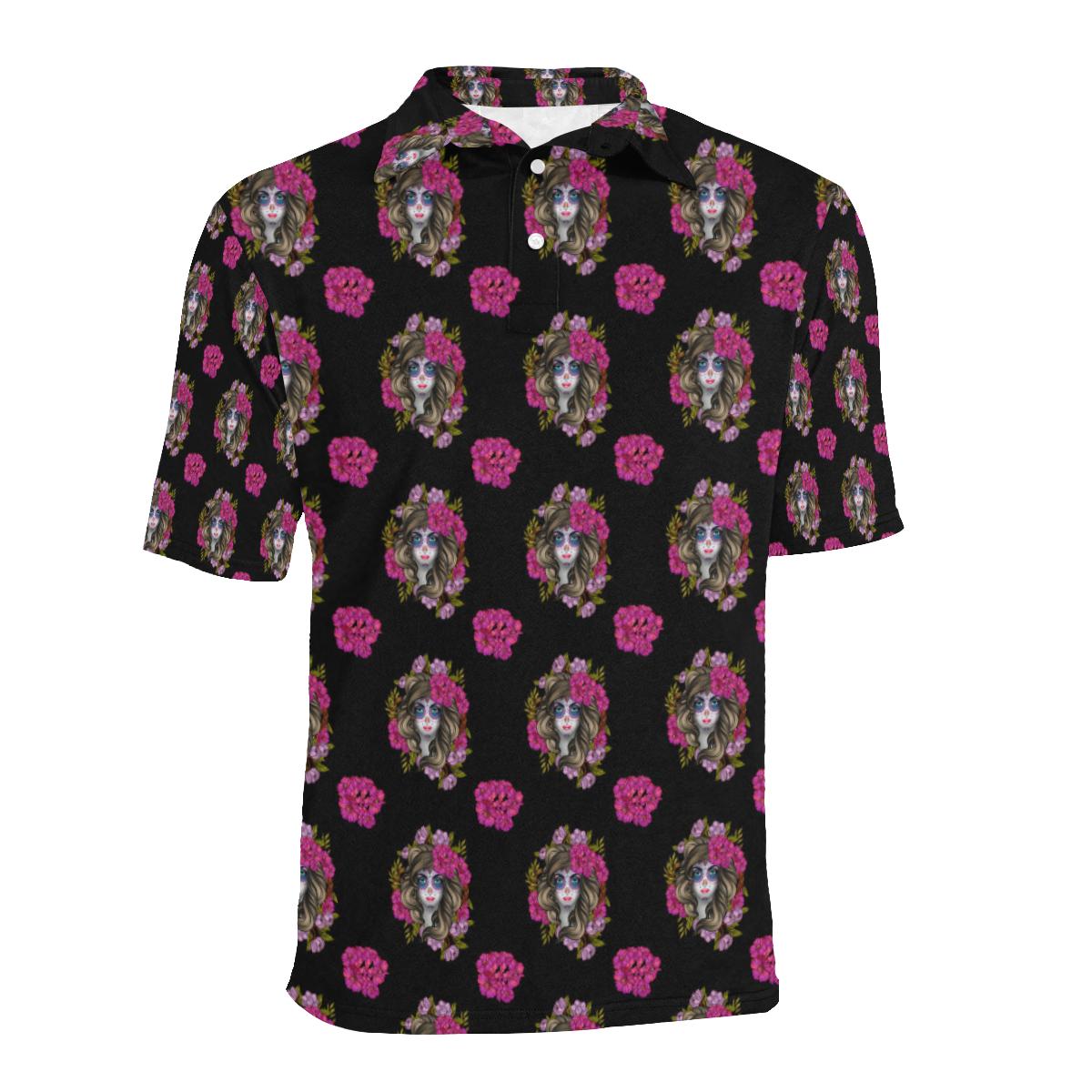 Day Of The Dead Makeup Girl Men Polo Shirt - Image 2