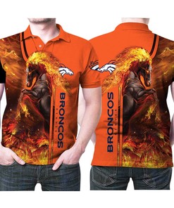 Denver Broncos Horse On Fire Cool 3D Printed Gift For Denver Broncos Fan Polo Shirt