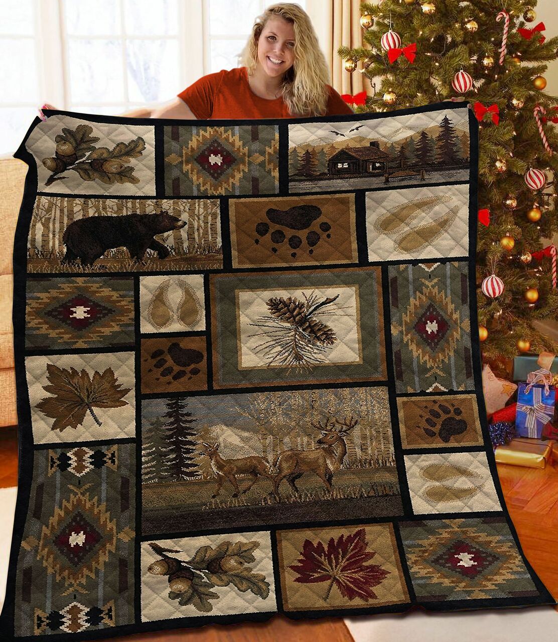 Design Your Own Hunting Quilt Bedding Set for Cozy Bedroom Decor and Family Gift