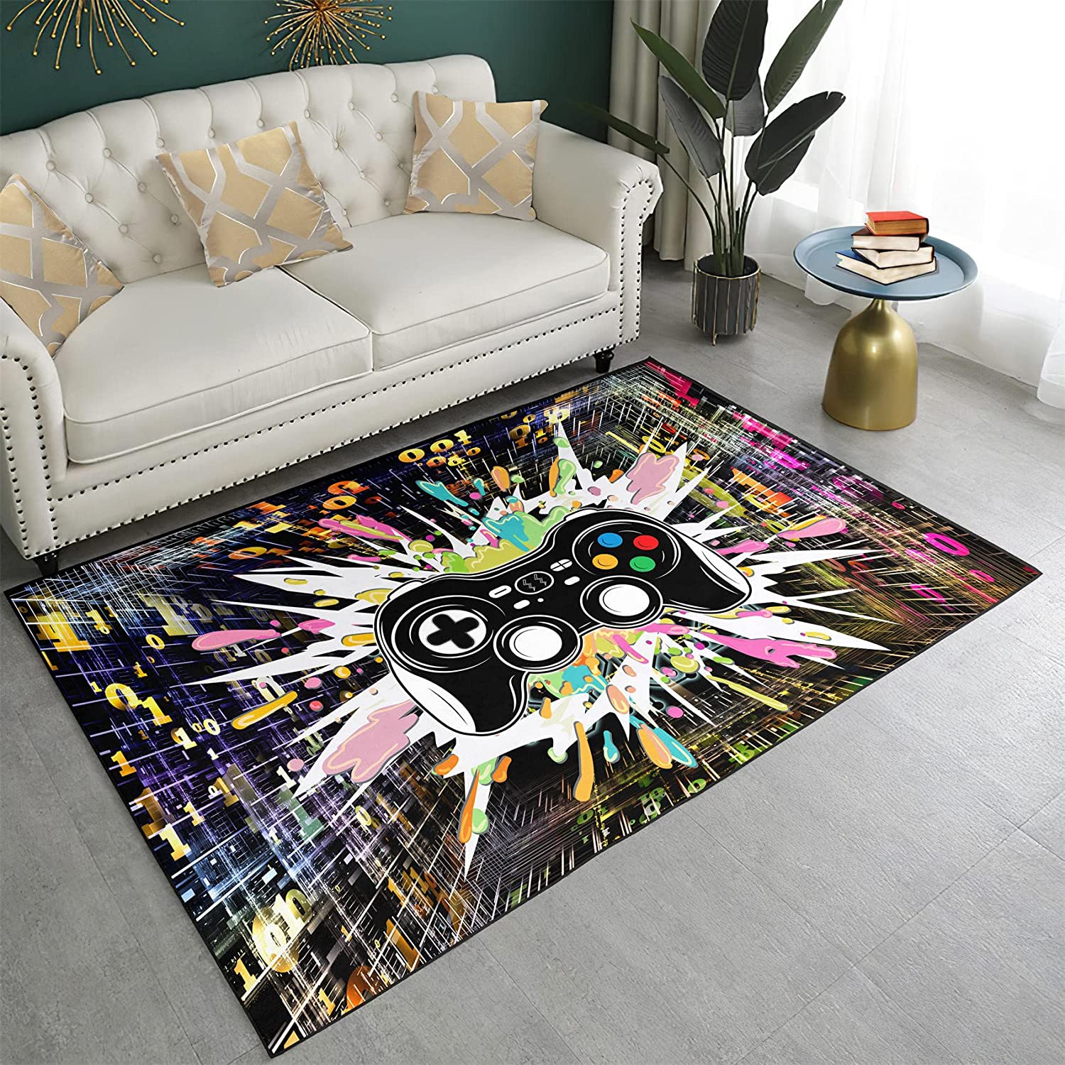 Digital Space Crystal Floor Mat - Black Gamepad Area Rug 3D Printed Video Game Controller for Gaming Decor - Image 2