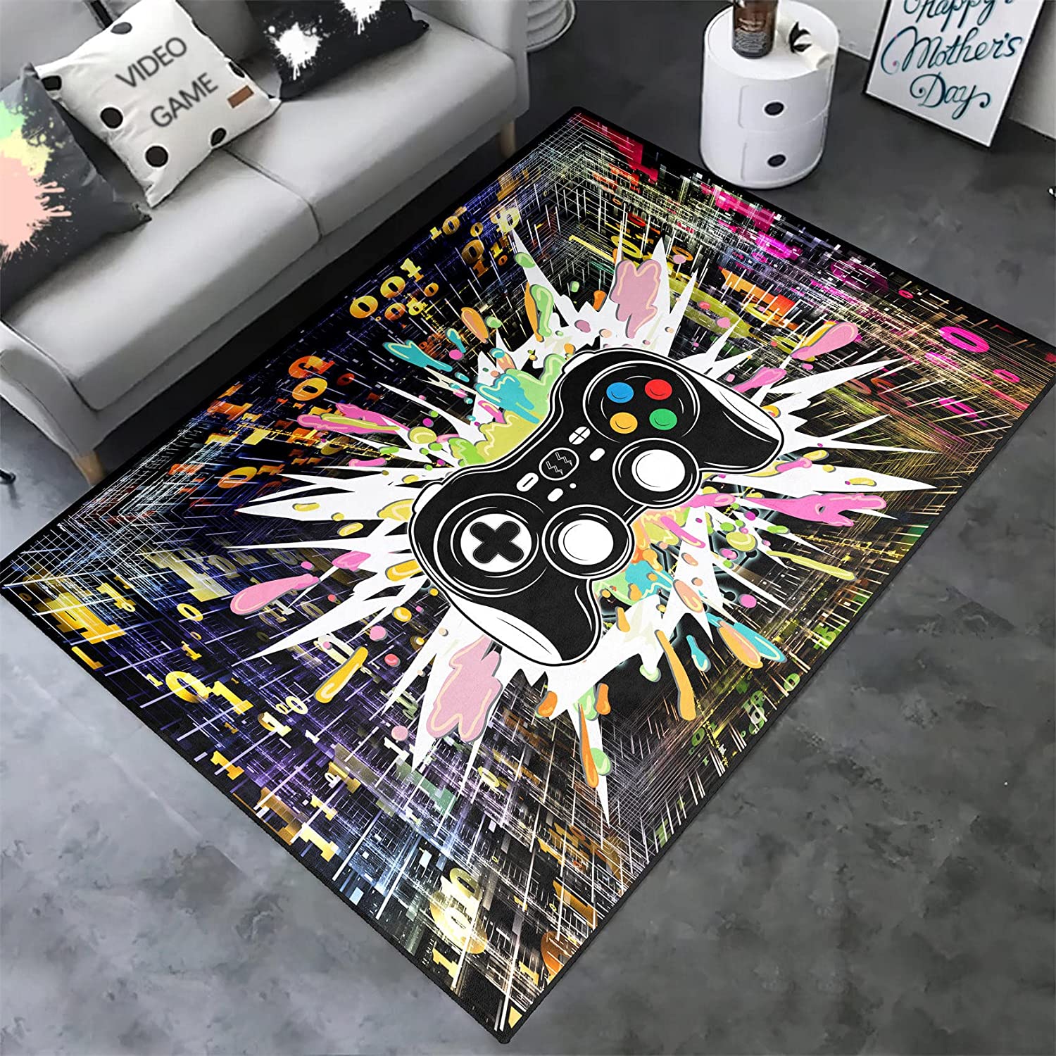 Digital Space Crystal Floor Mat - Black Gamepad Area Rug 3D Printed Video Game Controller for Gaming Decor - Image 3