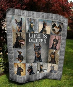 Doberman Cant Stop The Feeling Quilt Bedding Set Blanket Bedroom Decor, Gifts for Family