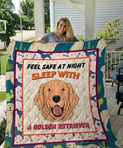 Dog Golden Retriever Feel Safe At Night Blanket Quilt Bedding Set Bedroom Decor, Gifts for Family