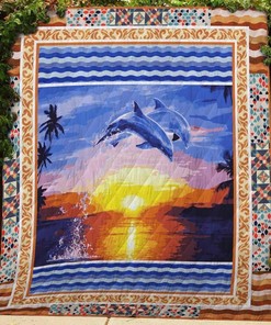 Dolphin Days Of Summer Quilt Bedding Set Blanket Bedroom Decor, Gifts for Family