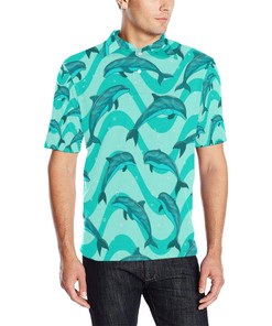 Dolphin Wave Print Men Polo Shirt