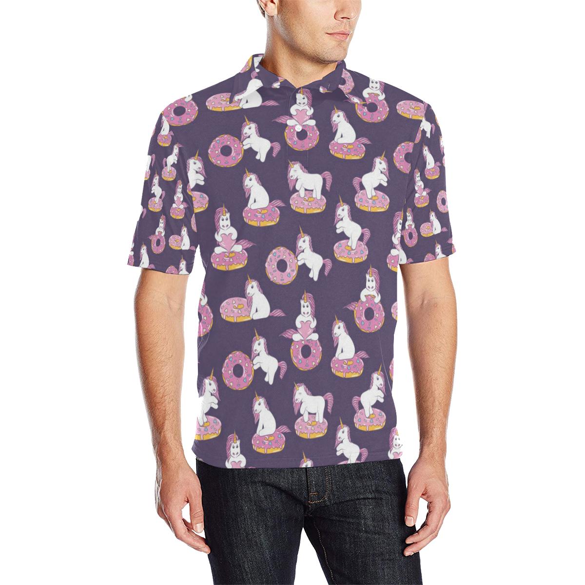 Donut Unicorn Pattern Print Design Dn011 Men Polo Shirt