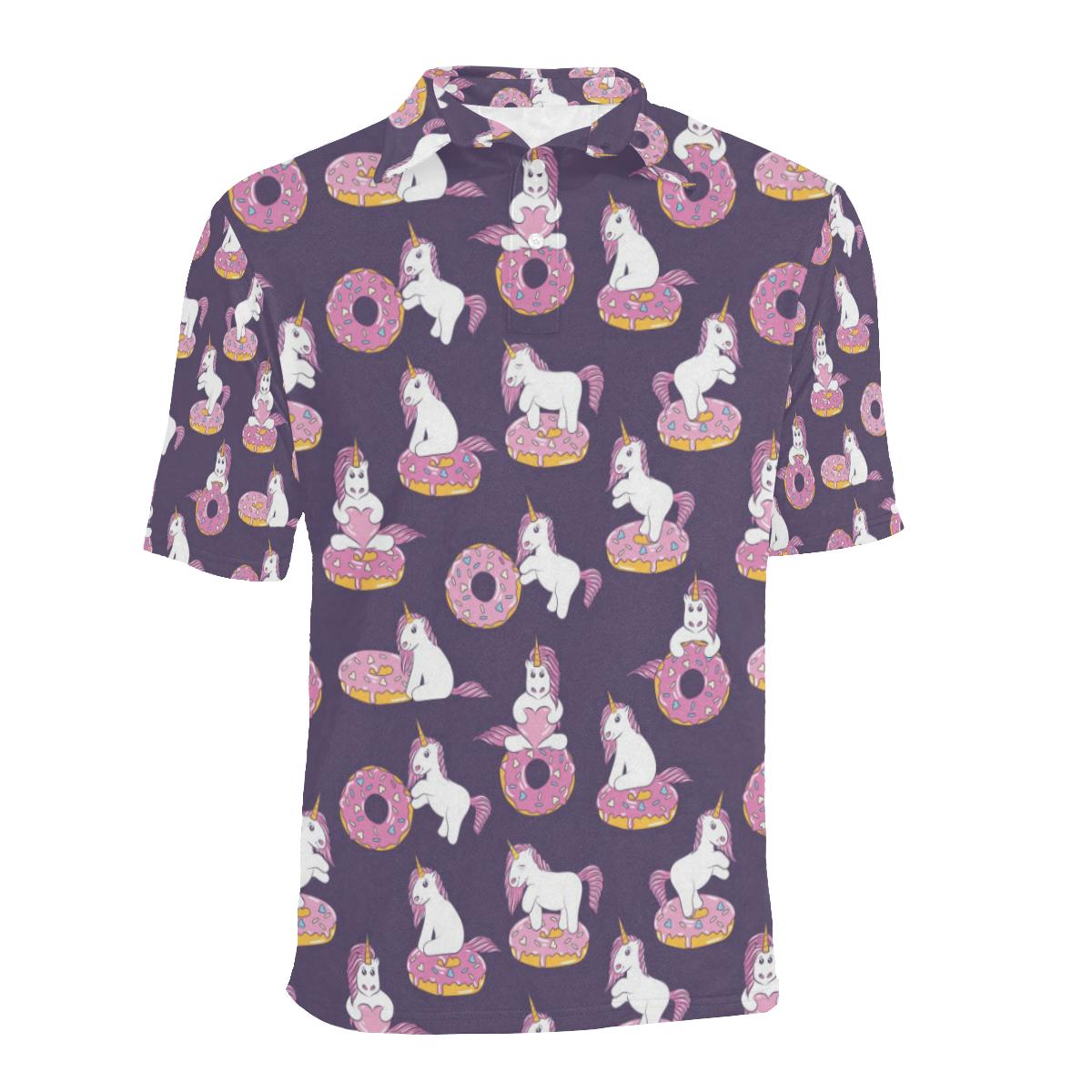 Donut Unicorn Pattern Print Design Dn011 Men Polo Shirt - Image 2