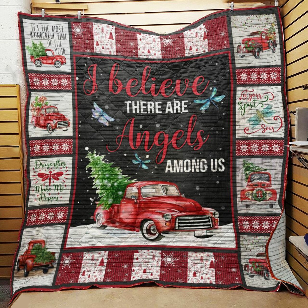 Dragonfly Red Truck Quilt Bedding Set Perfect for Bedroom Decor and Family Gifts