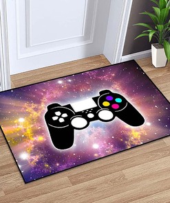 Dreamy Starry Sky Video Game Area Rug: Boys Gamer Theme Carpets with Modern Gaming Space Design Bedroom