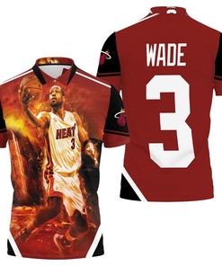 Dwyane Wade 3 Miami Heat Score Fire Background Legend For Fan Polo Shirt