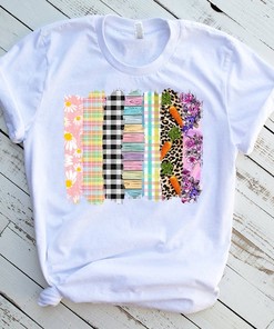 Easter Brushstrokes T-Shirt - Eggs Flowers Carrots Sublimation Tee