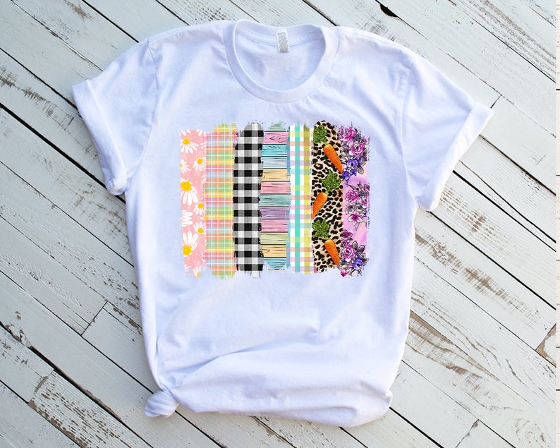 Easter Brushstrokes T-Shirt - Eggs Flowers Carrots Sublimation Tee