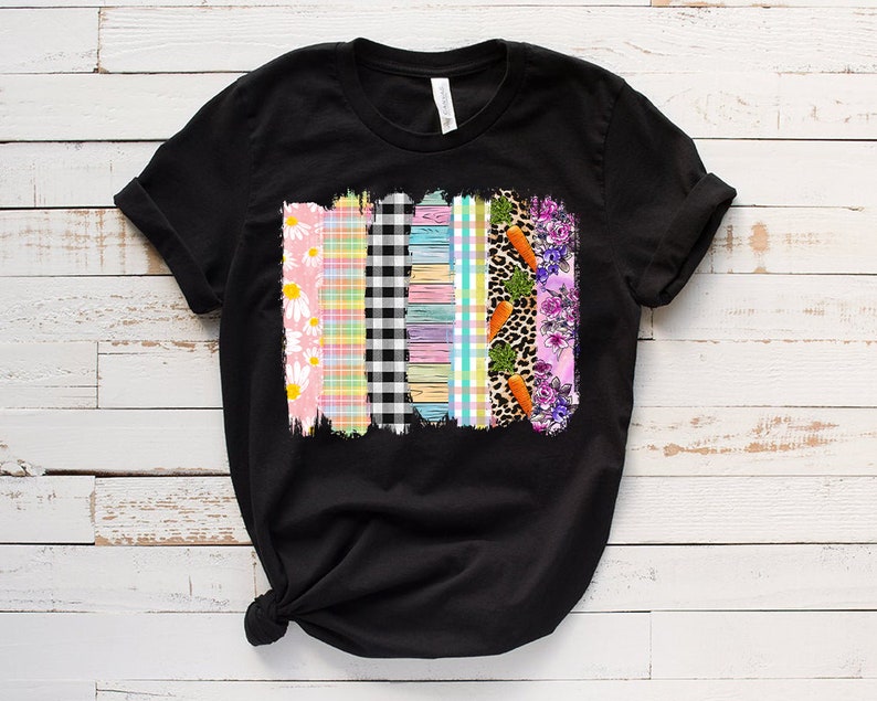 Easter Brushstrokes T-Shirt - Eggs Flowers Carrots Sublimation Tee - Image 2