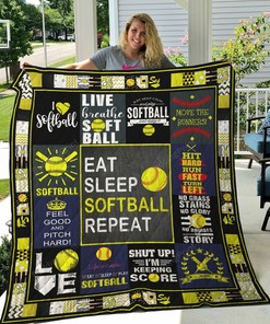 Eat Sleep Softball Repeat Quilt Bedding Set Blanket