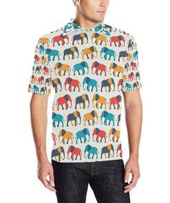 Elephant Colorful Print Pattern Men Polo Shirt