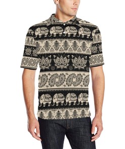 Elephant Hansa Lotus Pattern Men Polo Shirt