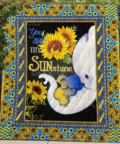 Elephant Mom Sunflower You Are My Sunshine Quilt Bedding Set Bedroom Decor, Gifts for Family