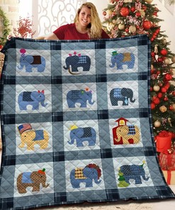 Elephant Quilt Bedding Set with Custom Text Perfect for Home Decoration and Picnic