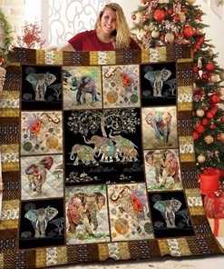 Elephant Quilt Bedding Set with Personalized Name for Family Gifts