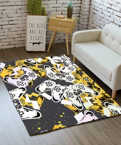 Enhance Your Living Room and Bedroom Decor with White and Gold Gamer Video Game Area Rugs - Standing Mat, Floor Pads