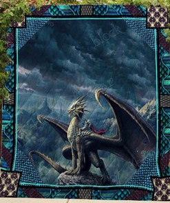 Epic Blue Dragon And Knight Blanket Quilt Bedding Set for Home Decoration and Family Gifts