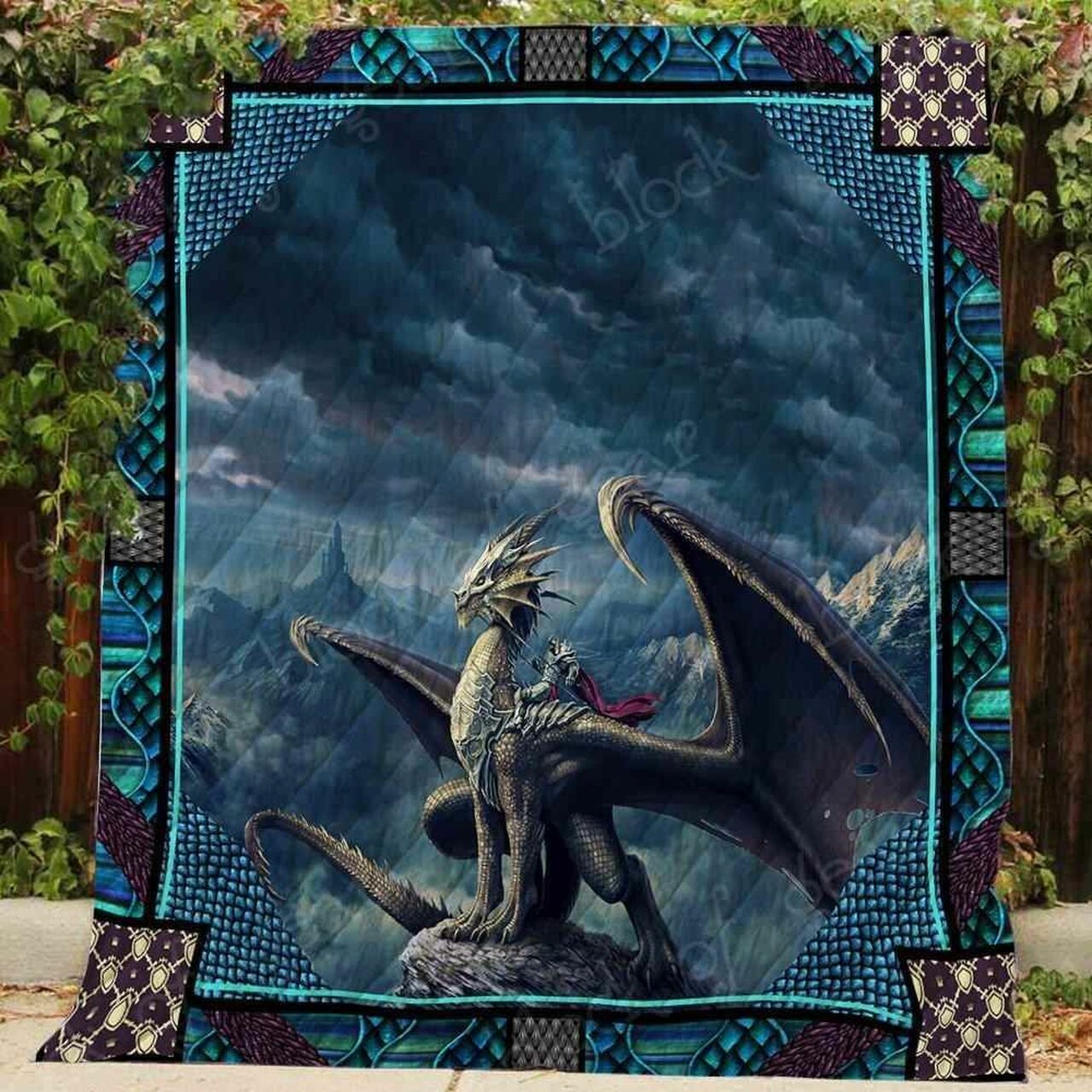 Epic Blue Dragon And Knight Blanket Quilt Bedding Set for Home Decoration and Family Gifts