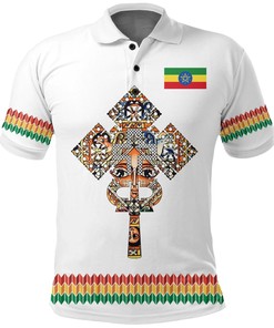 Ethiopian Polo Shirt Coat Of Arms Habesha Holy Cross White